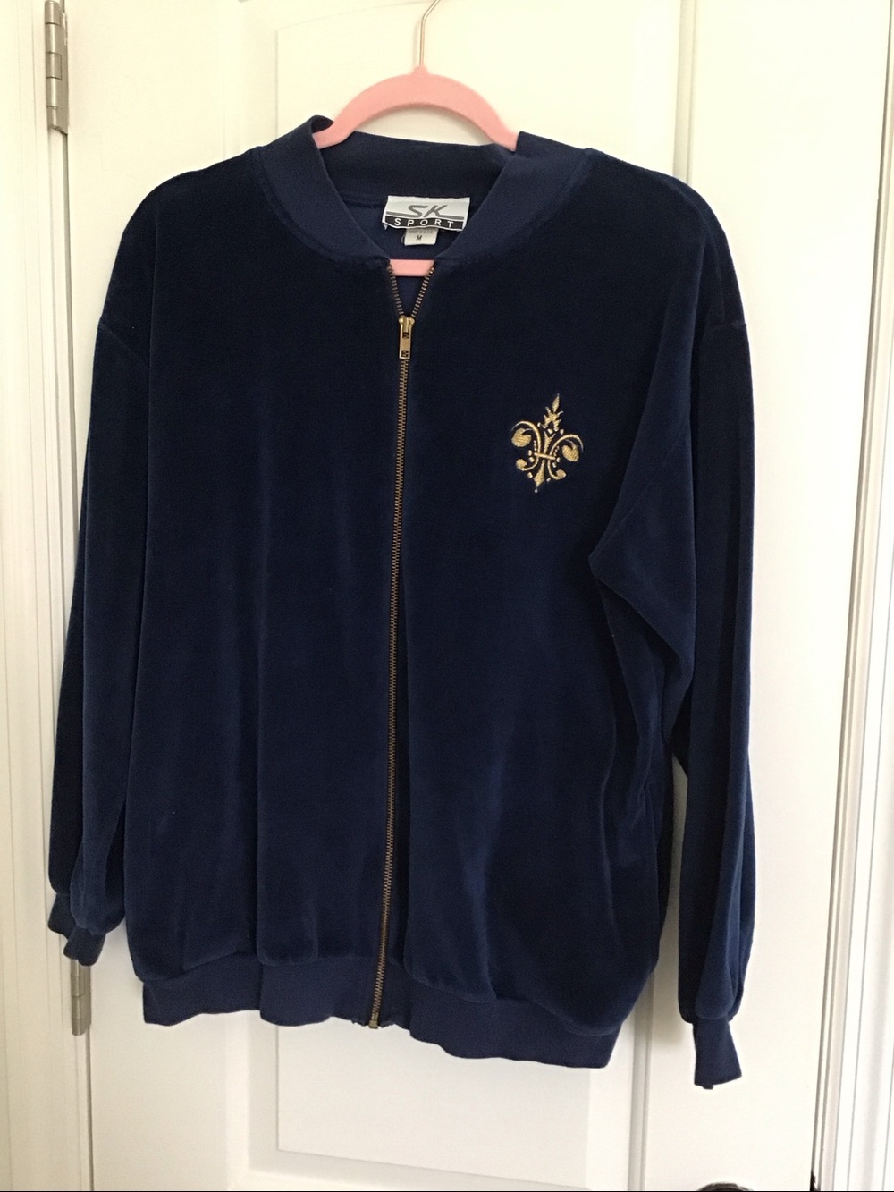 Vintage 90s SK Sport Velour Zip Up Jacket Gold Crest